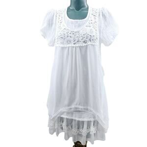 Simply Couture White Lace Apron Overlay Western Boho Tunic Dress Cottagecore S
